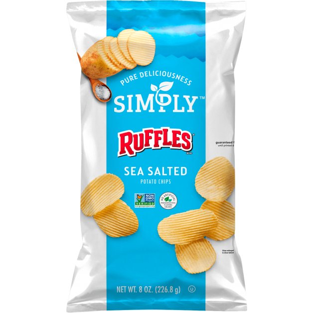 Bag of Simply RUFFLES® Sea Salted Reduced Fat Potato Chips